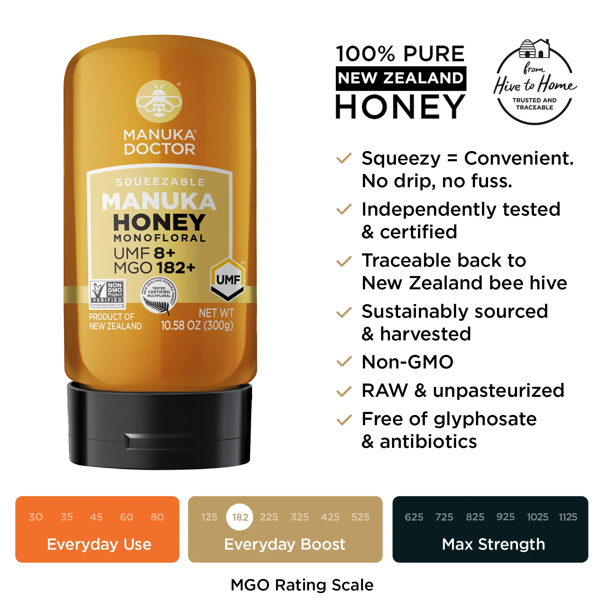182 MGO/ UMF 8+ Squeezable Manuka Honey 10.58 oz - Image 8
